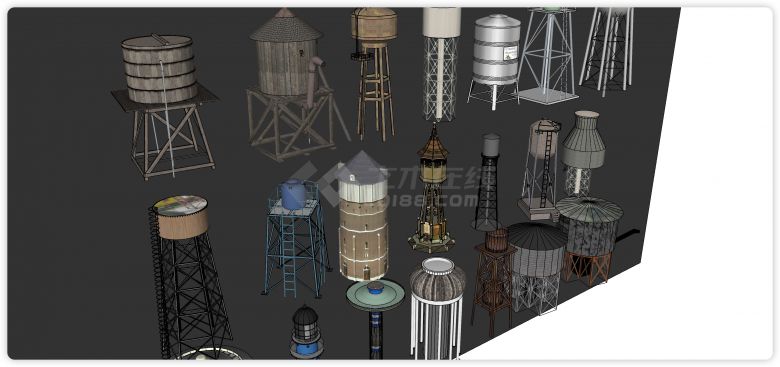 多种水塔工业设备su模型-图一