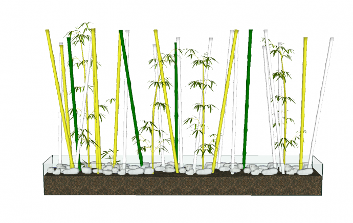 白绿黄三色组成的竹竿盆景su模型_图1