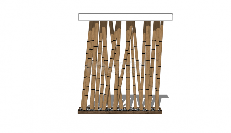 中式错落式竹木隔断su模型-图一