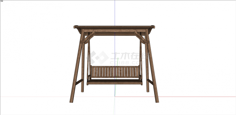 中式木制单排秋千椅su模型-图二