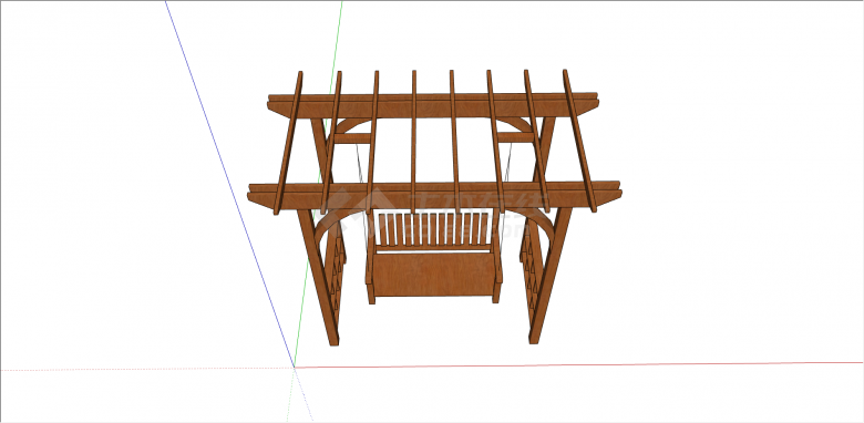 现代木制单排秋千椅su模型-图二