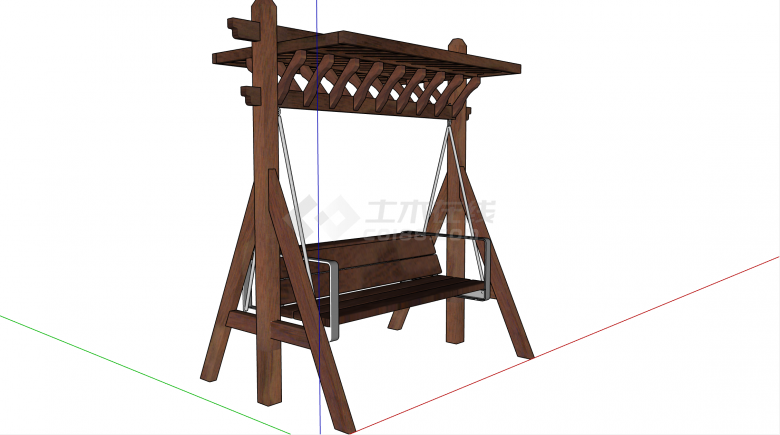 中式古典深色木质秋千椅su模型-图二