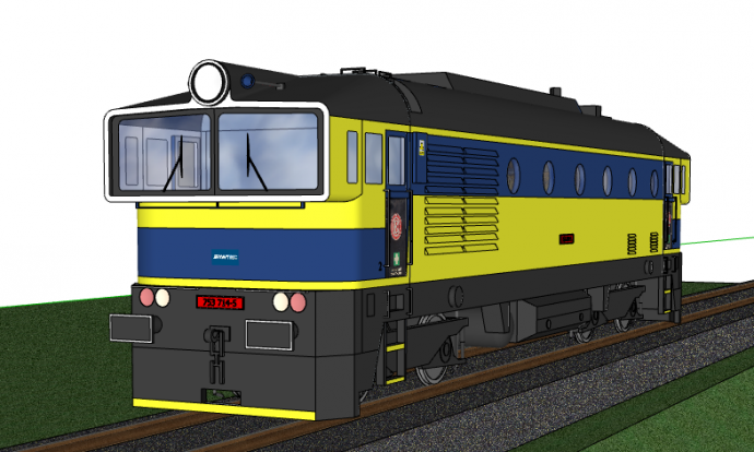 黑黄色短车身现代火车su模型_图1