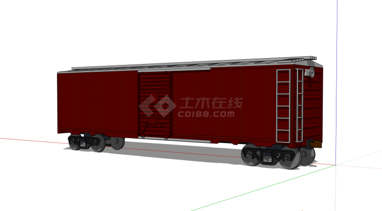 红褐色长型火车厢su模型-图二