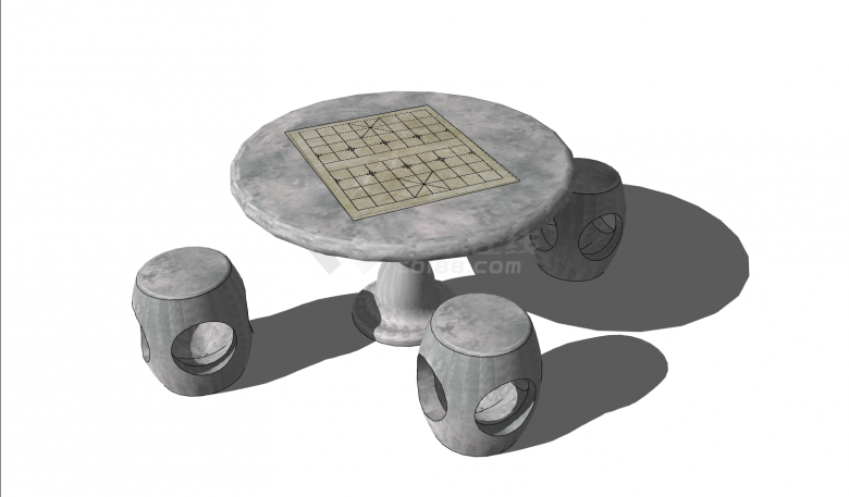古典中式石桌石凳su模型-图二