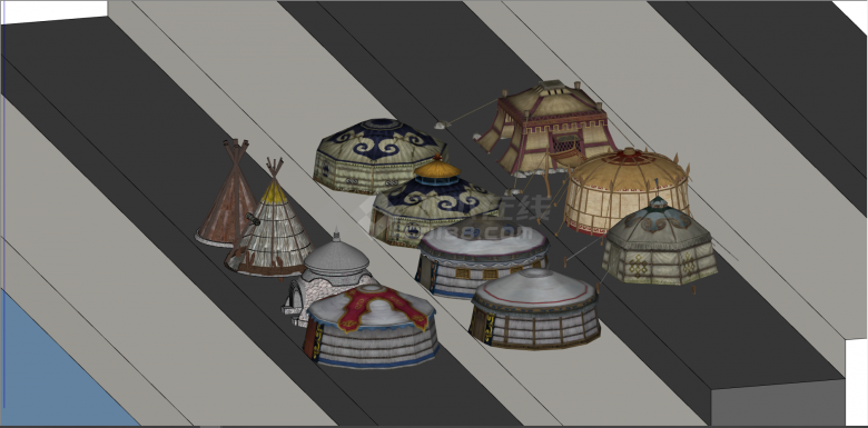 多地域不同形状蒙古包帐篷su模型-图二