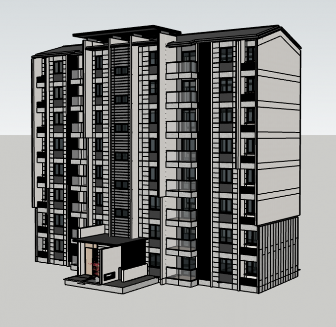 高层现代化斜顶式住宅楼su模型_图1