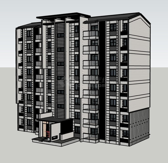 高层现代化斜顶式住宅楼su模型-图一