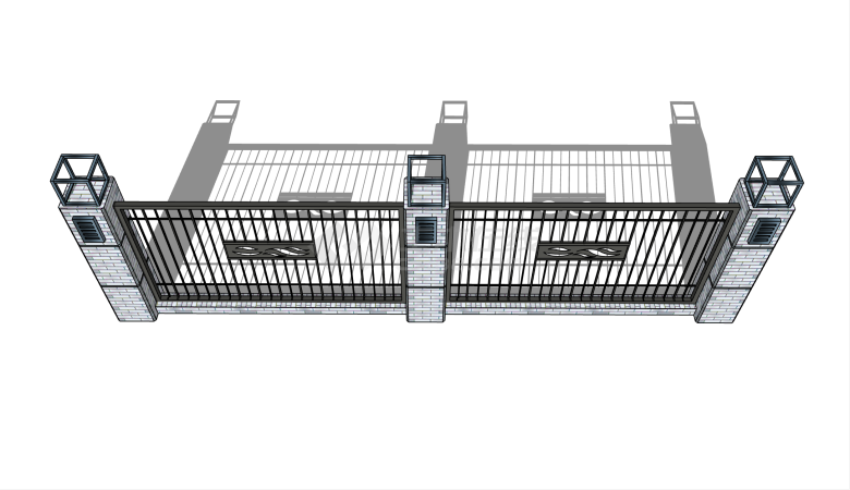 新中式条纹简单铁艺围墙su模型-图一