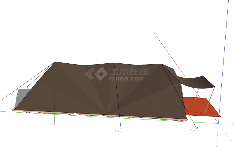 褐色便携式三角形露营帐篷su模型-图二