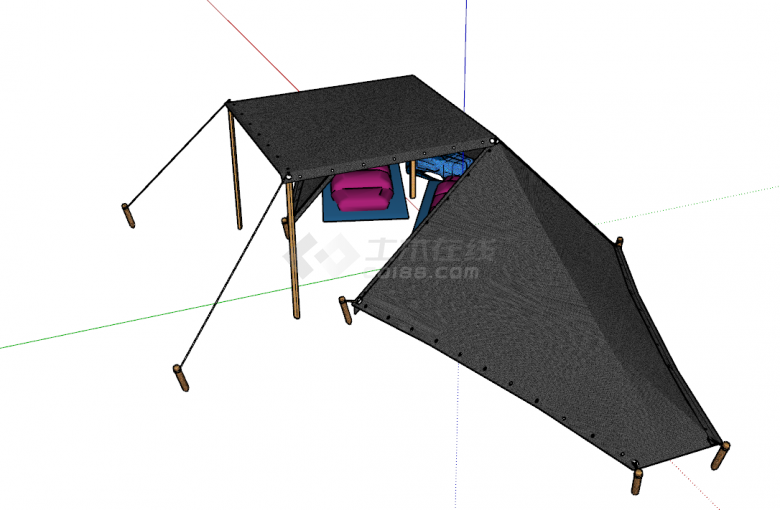 三人式旅游露营帐篷su模型-图二