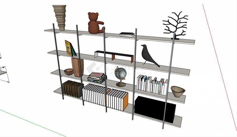 现代客厅用大空间精品书架书柜su模型-图一