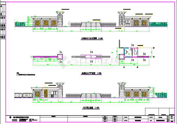 【上海】某园林景观大门设计CAD施工图-图一