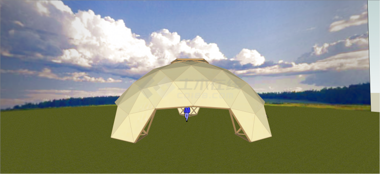 现代黄色大型四面帐篷su模型-图二