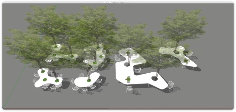 树林中白色现代公园异形座椅su模型-图二