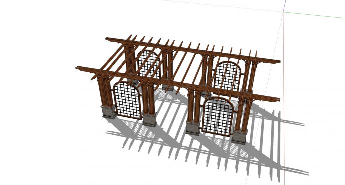 木质多排结构廊架花架 su模型_图1