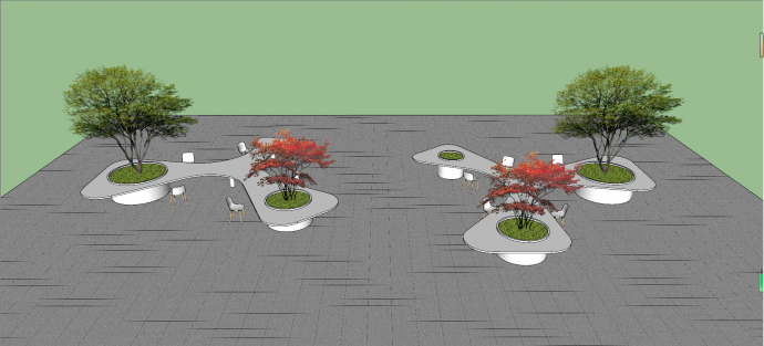 现代公园景观异形流动状树池廊架su模型_图1
