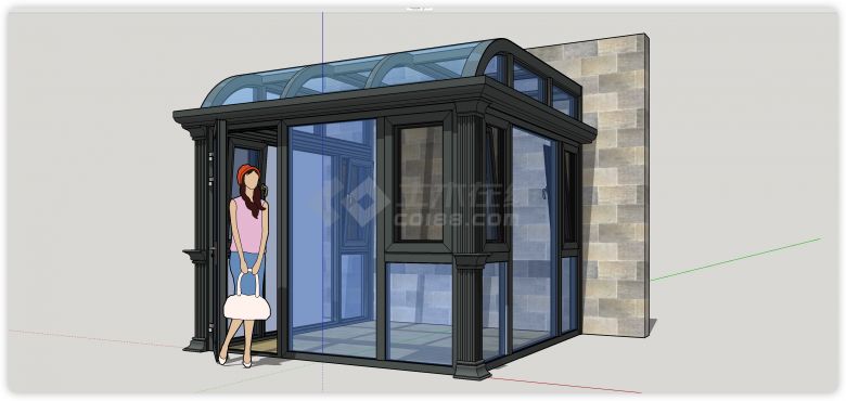 三面玻璃透明现代阳光房su模型-图一