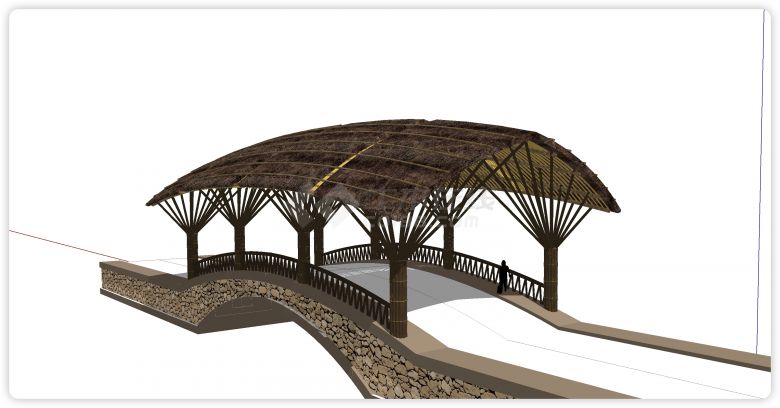 东南亚风格石头底座拱桥su模型-图二