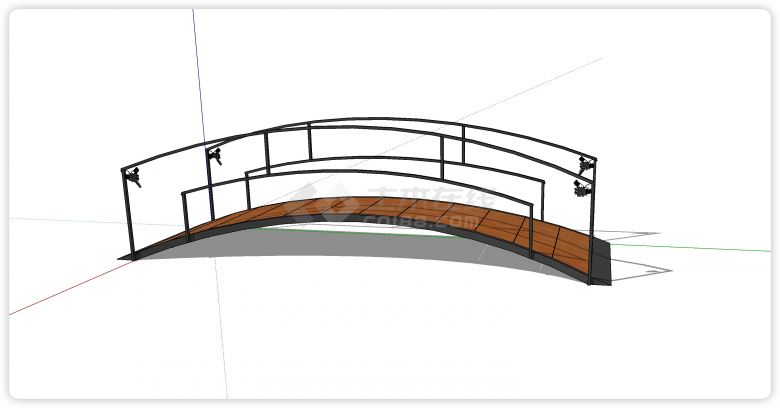 木板钢铁护栏葡萄装饰拱桥su模型-图二