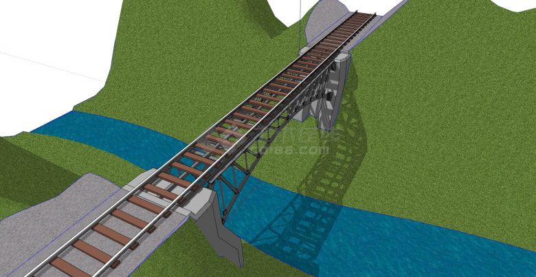 钢架单跨拱形铁路桥su模型-图二