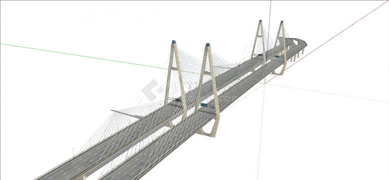 现代两座并排悬索桥su模型-图二