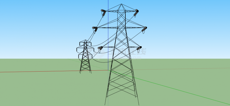 羊角形结构简单电力线铁塔su模型 -图一