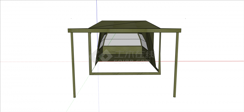 现代经典军绿色大空间帐篷su模型-图一
