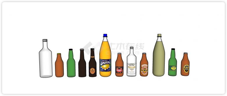 各色玻璃瓶酒瓶饮料食品su模型-图二