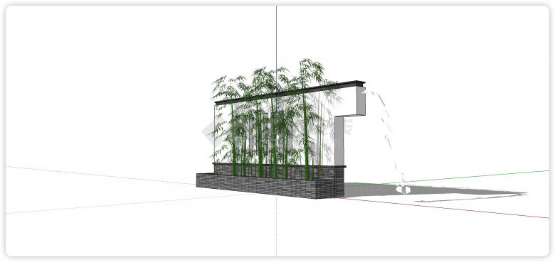 绿色竹子墙新中式乡村标识墙su模型-图二