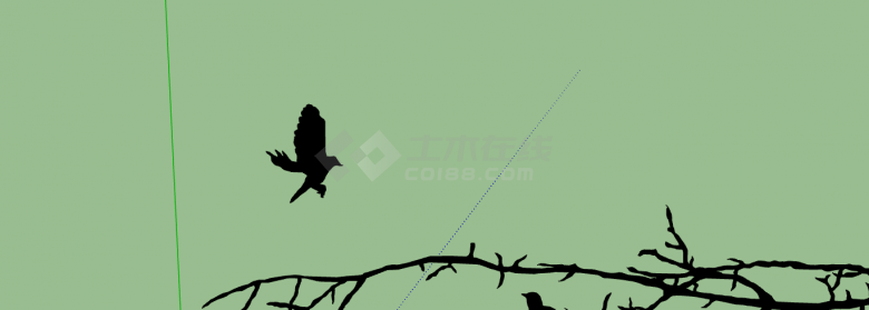 水墨画风生动的树枝上的小鸟2Dsu模型-图一