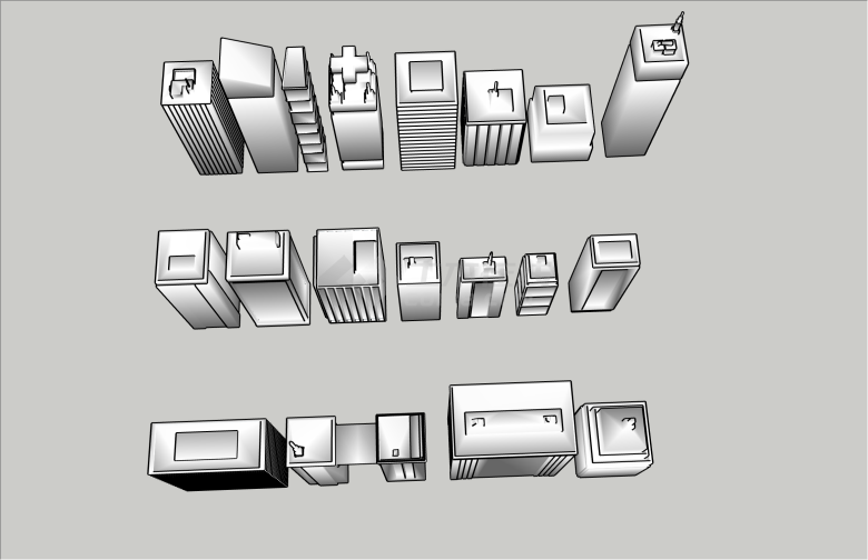 多种现代风格SU简化建筑模型-图一