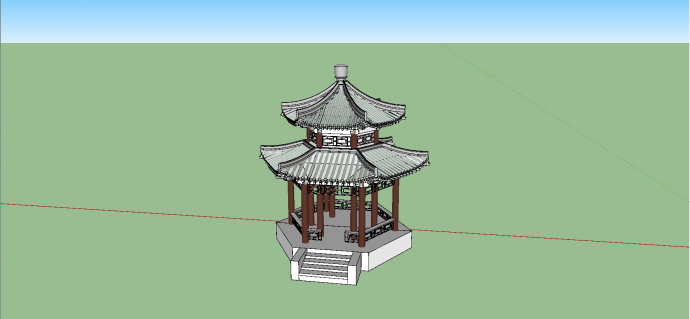 中式两层瓦盖式凉亭su模型_图1