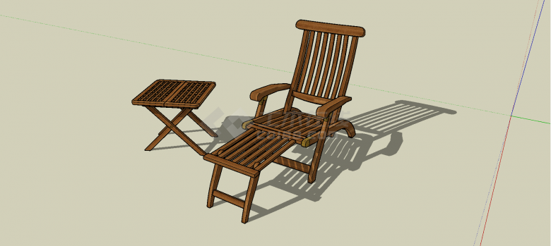 中式可折叠式躺椅及收缩桌su模型-图二