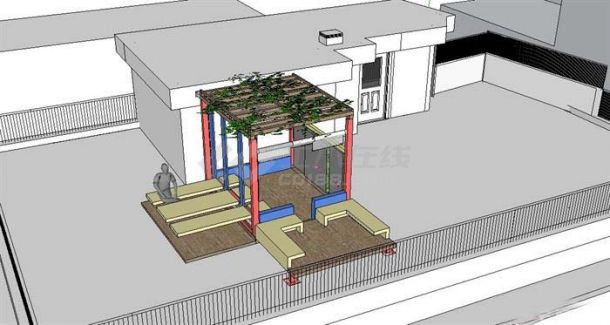 某多层屋顶花园花架设计SU模型（不含施工图）-图一
