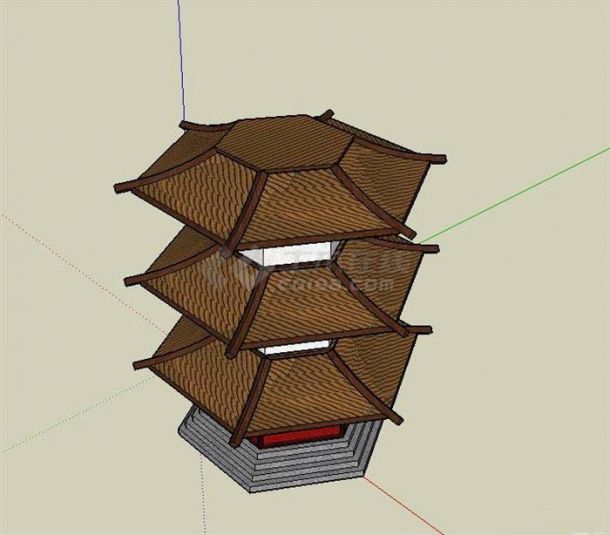 某三层宝塔建筑设计SU模型（不含施工图）-图二