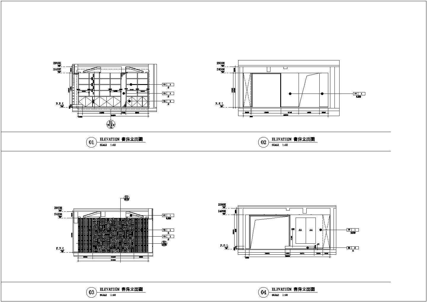 新中式风格三层带地下室别墅室内装修整套图纸（附效果图）