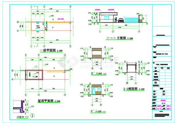 砌体结构安置房小区大门结构施工图（含建筑图）-图一