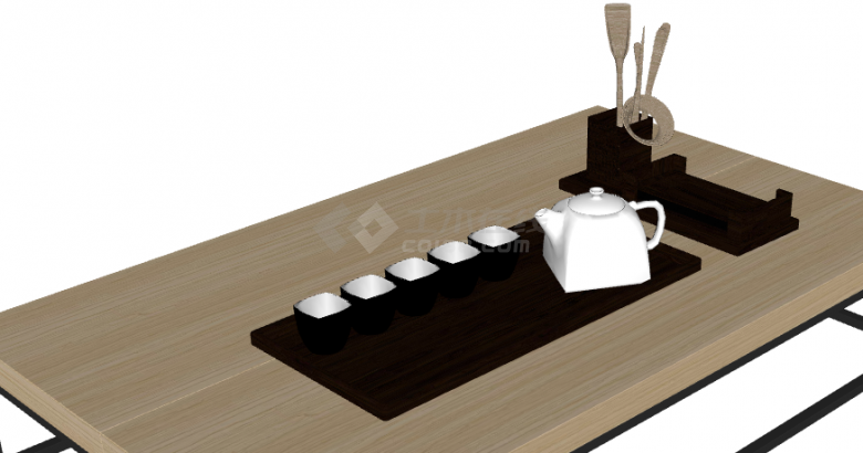 黑底白色简约现代茶具SU模型-图二