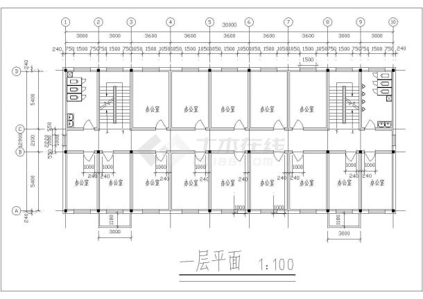 某地四层办公楼建筑设计平剖方案图-图二