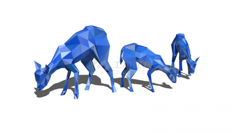 蓝色小鹿群几何动物雕塑 su模型-图二