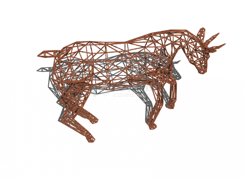 镂空奔跑褐色马几何动物雕塑su模型-图二