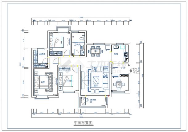 100㎡三居室住宅装修CAD施工图-图二