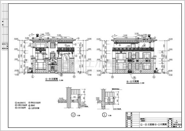【温州】三层框架结构欧式别墅施工图-图一