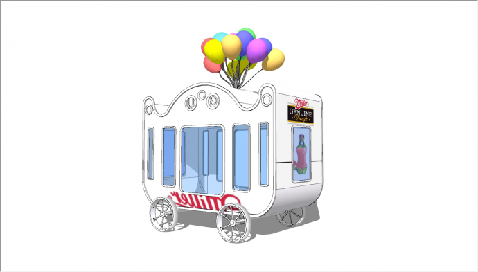 现代彩色气球白色推车售卖亭SU模型_图1