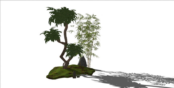 新中式绿色植物景观小品su模型_图1