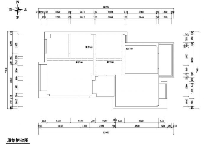 三居室家庭装修设计方案图（含原始框架）_图1