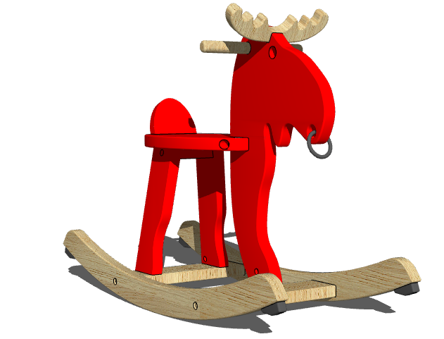 红色木马儿童家具座椅su模型_图1