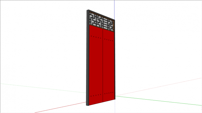 红色的大门上部镂空的中式组件门su模型_图1
