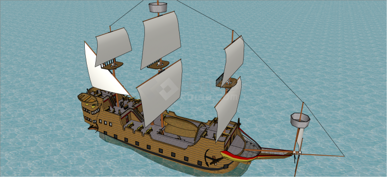 欧式经典大型帆船战舰su模型-图二